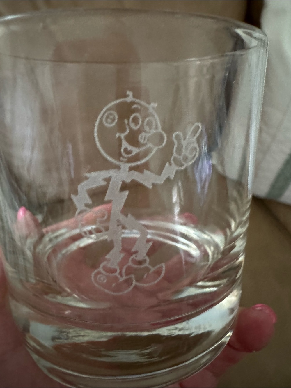 Rare Vintage Mid Century Reddy Kilowatt Etched Lowball Glasses - Set of 6